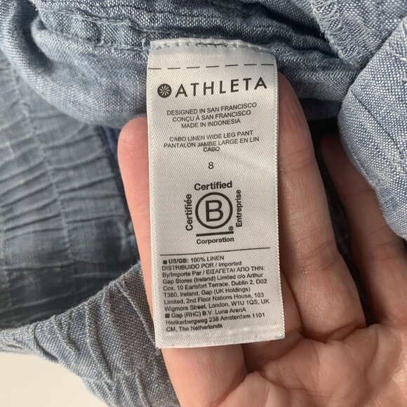 Athleta Light Blue Chambray Linen Cabo Wide Leg Pant 8 - Picture 4 of 7